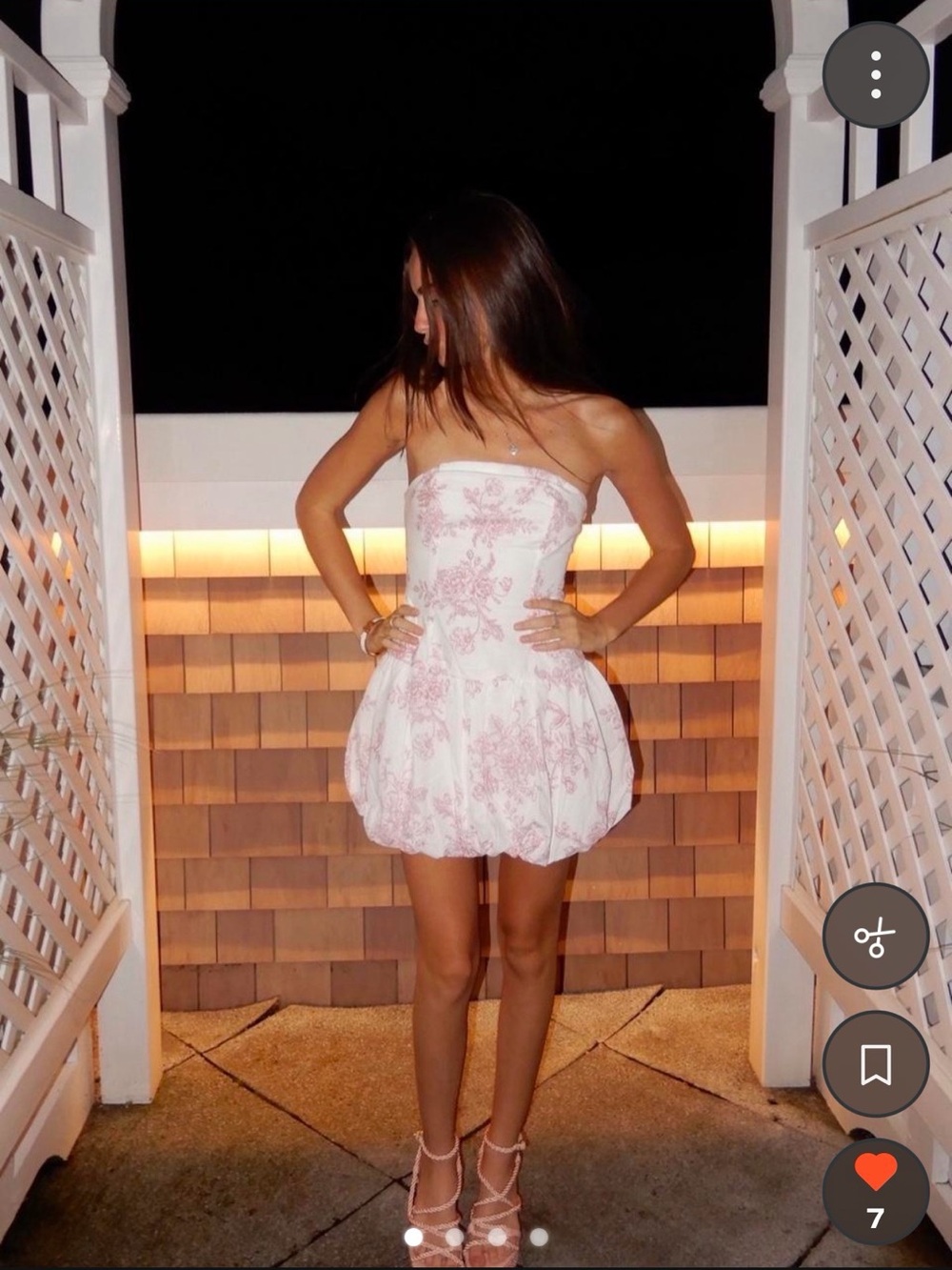 LoveShackFancy White Strapless Mini Dress with Pink Floral Print